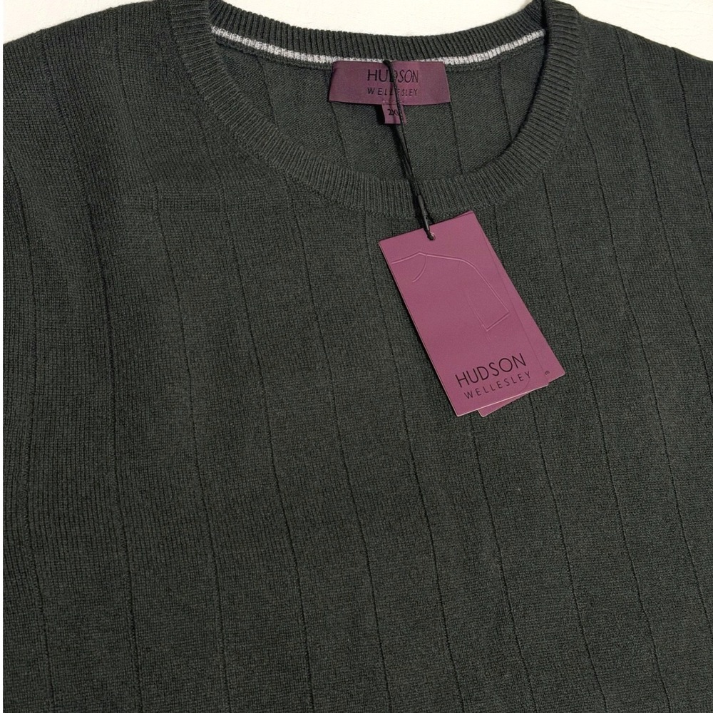 Hudson Wellesley Mens 2XL Olive Green Superfine Merino Wool Ribbed Crew Sweater